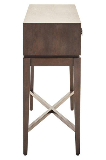 Antique Grey 2-Drawer Console Table with Black Metal Rectangular Handles, Dimaro