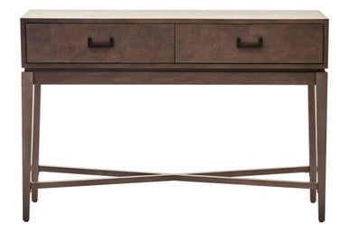Antique Grey 2-Drawer Console Table with Black Metal Rectangular Handles, Dimaro