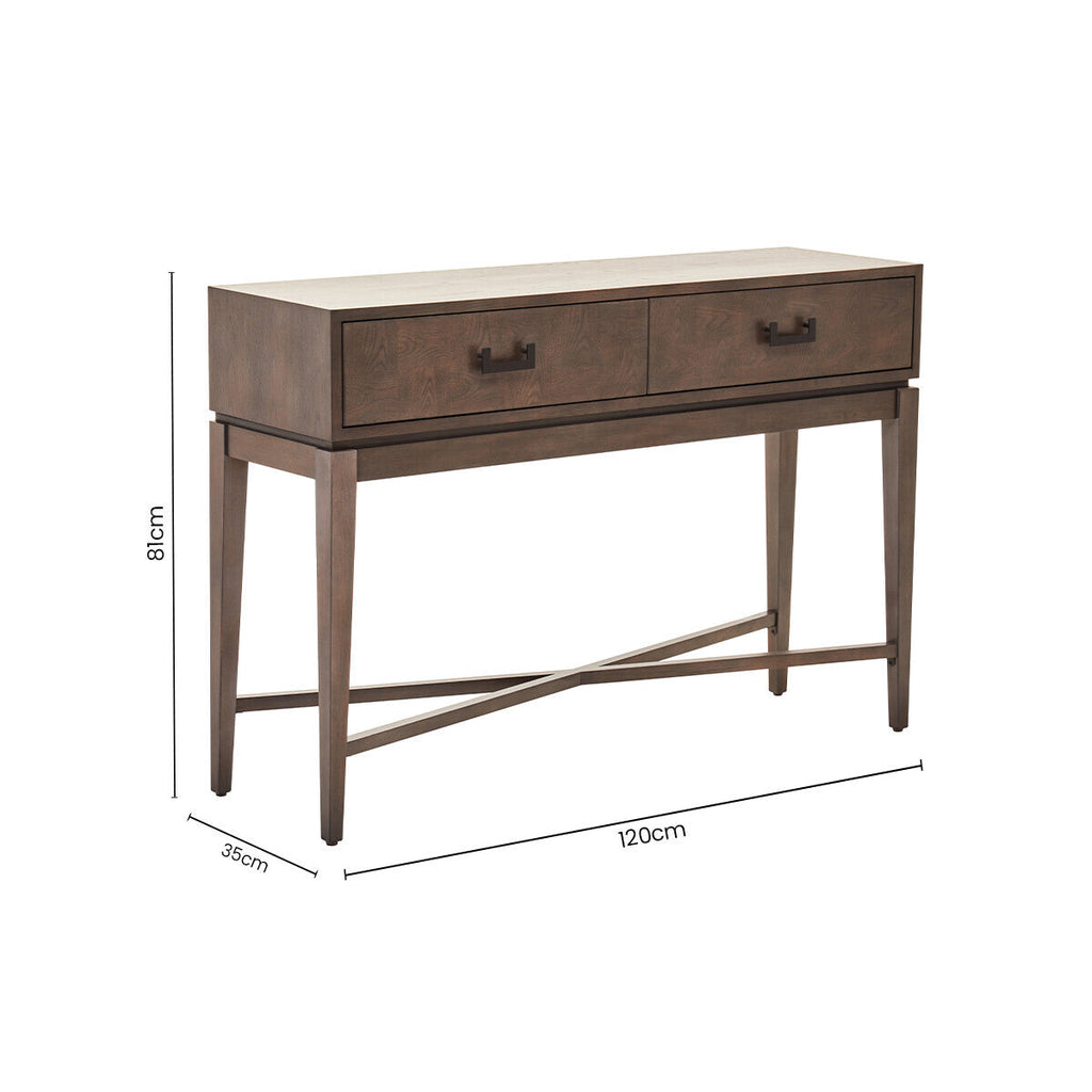 Antique Grey 2-Drawer Console Table with Black Metal Rectangular Handles, Dimaro