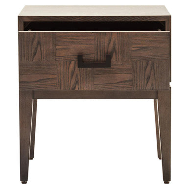 Antique Grey 1-Drawer Side Table with Wooden Legs and Black Metal Handle, Dimaro