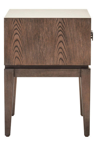 Antique Grey 1-Drawer Side Table with Wooden Legs and Black Metal Handle, Dimaro