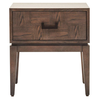 Antique Grey 1-Drawer Side Table with Wooden Legs and Black Metal Handle, Dimaro
