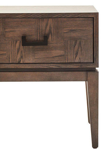 Antique Grey 1-Drawer Side Table with Wooden Legs and Black Metal Handle, Dimaro