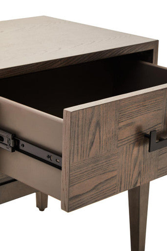Antique Grey 1-Drawer Side Table with Wooden Legs and Black Metal Handle, Dimaro