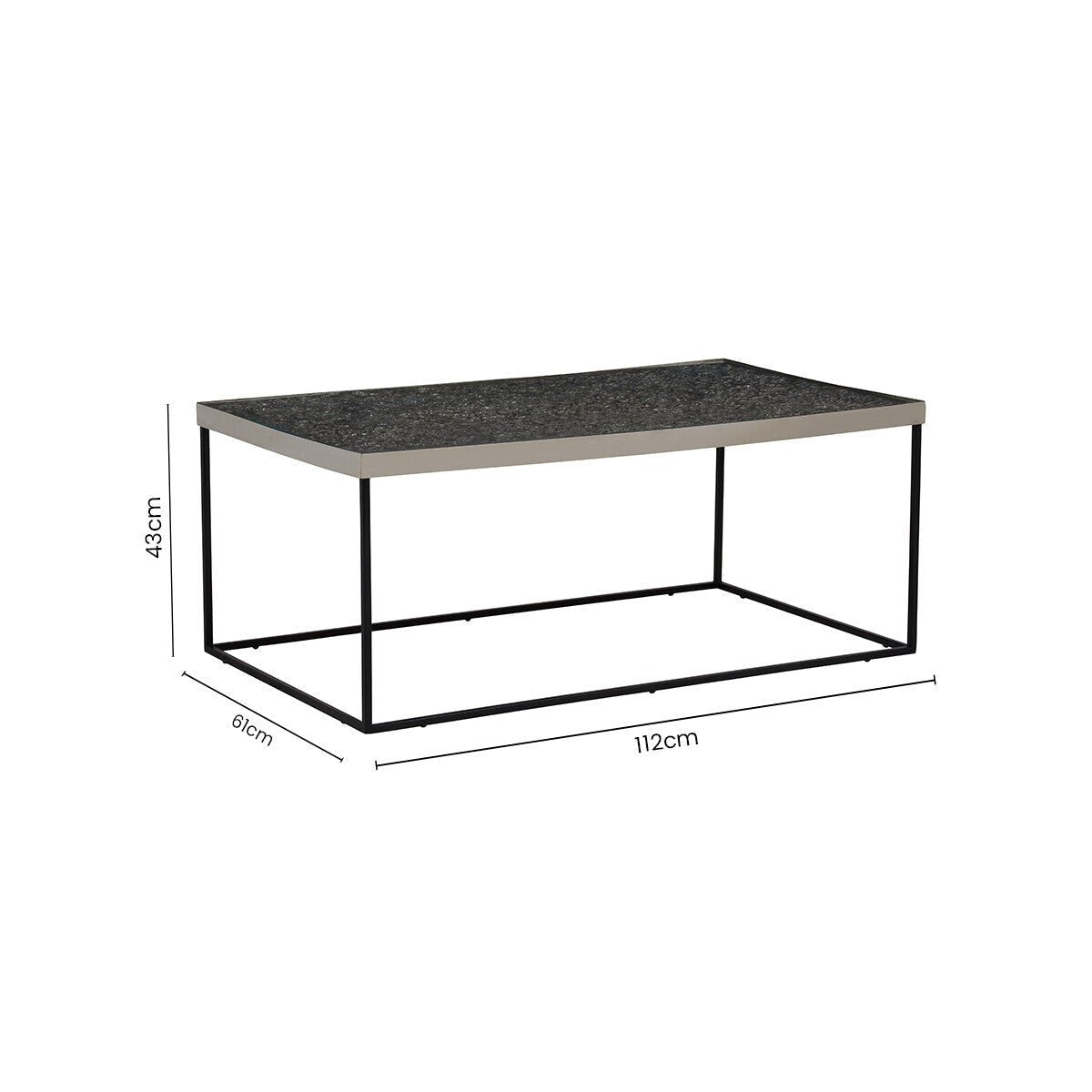 Silver Metal Rectangular Top Coffee Table with Black Interconnected Legs, Akola - Miola
