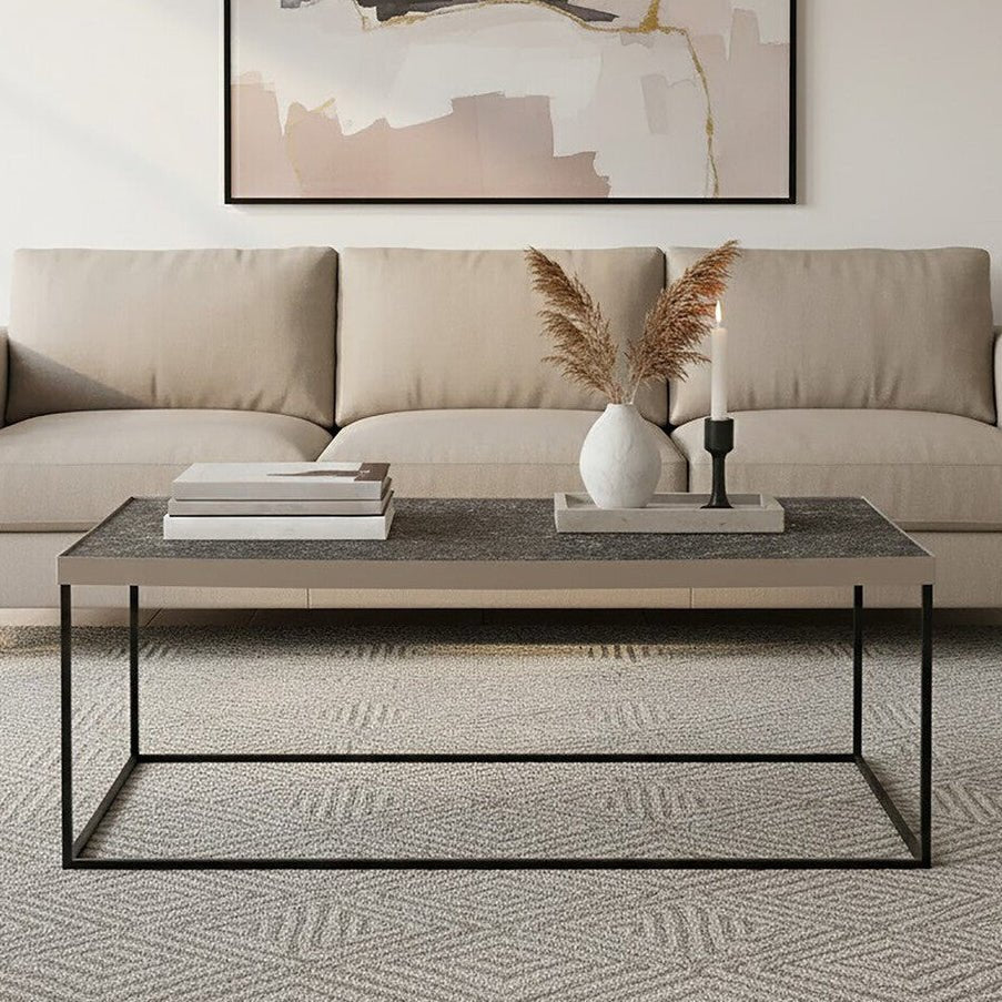 Silver Metal Rectangular Top Coffee Table with Black Interconnected Legs, Akola - Miola