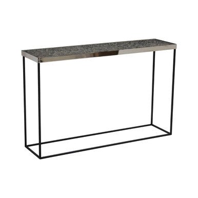 Metallic Silver Top Console Table with Black Metal Interconnected Legs, Akola - Miola
