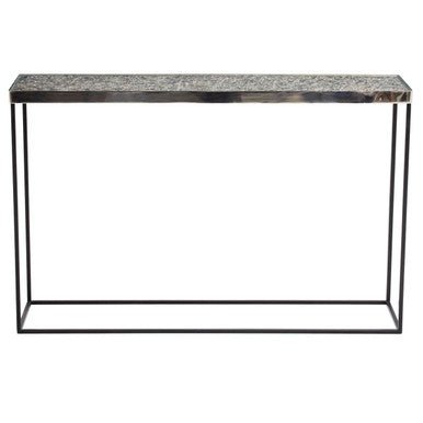 Metallic Silver Top Console Table with Black Metal Interconnected Legs, Akola - Miola