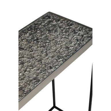 Metallic Silver Top Console Table with Black Metal Interconnected Legs, Akola - Miola