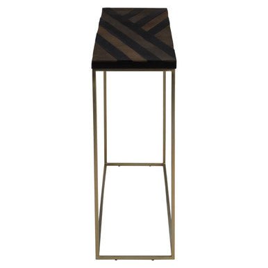 Aris Black and Gold Striped Acacia wood Console Table with Interconnected Metal Legs, Aris - Miola