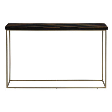 Aris Black and Gold Striped Acacia Wood Console Table with Interconnected Metal Legs - Miola
