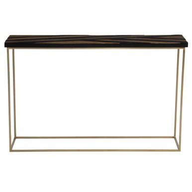 Aris Black and Gold Striped Acacia wood Console Table with Interconnected Metal Legs, Aris - Miola