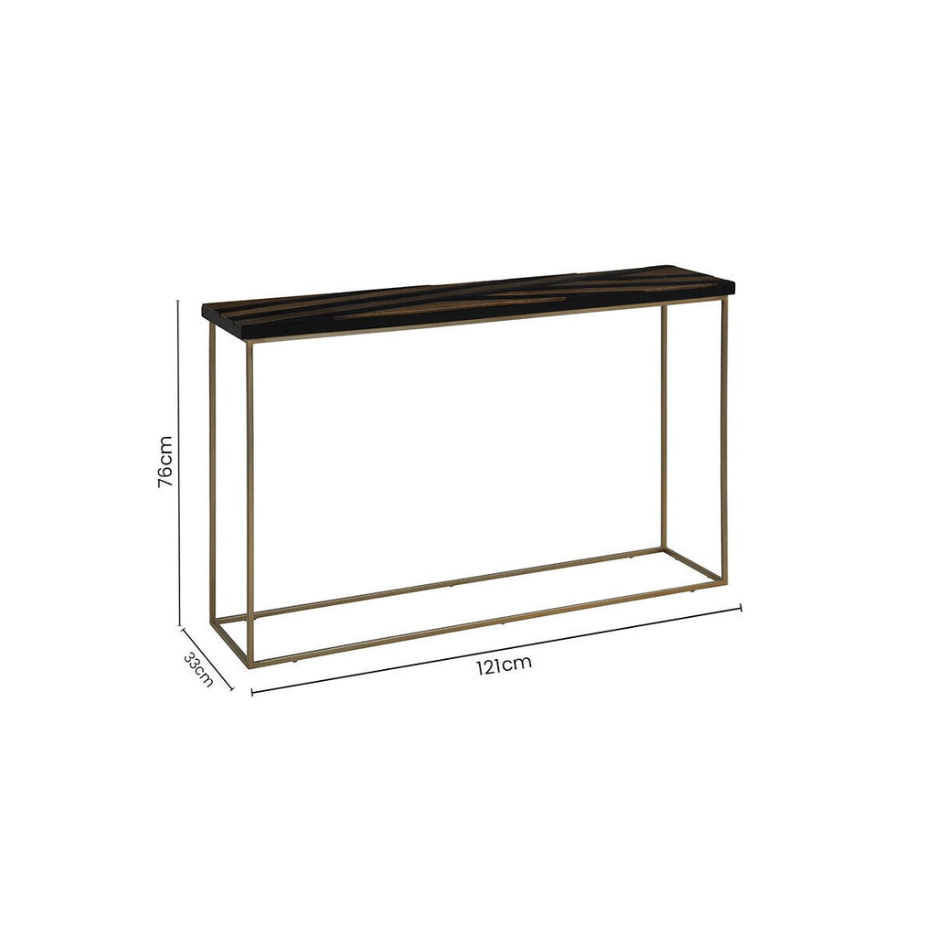 Aris Black and Gold Striped Acacia wood Console Table with Interconnected Metal Legs, Aris - Miola