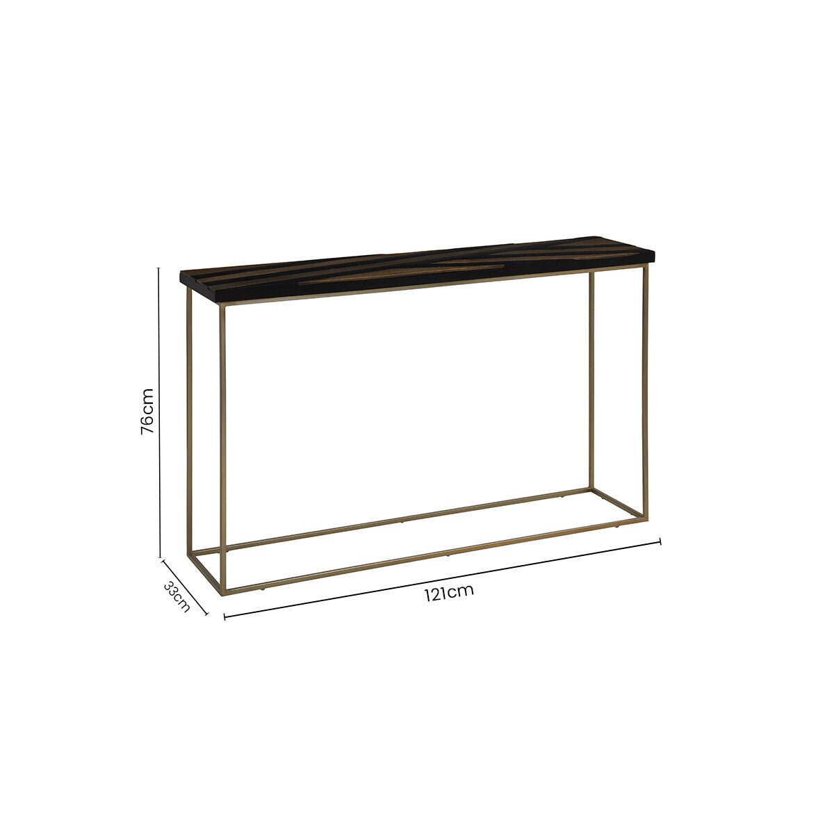 Aris Black and Gold Striped Acacia wood Console Table with Interconnected Metal Legs, Aris - Miola