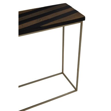 Aris Black and Gold Striped Acacia wood Console Table with Interconnected Metal Legs, Aris - Miola