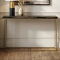 Aris Black and Gold Striped Acacia wood Console Table with Interconnected Metal Legs, Aris - Miola