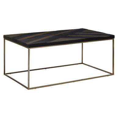 Aris Black and Gold Striped Acacia Wood Coffee Table with Interconnected Metal Legs - Miola