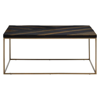 Aris Black and Gold Striped Acacia Wood Coffee Table with Interconnected Metal Legs - Miola