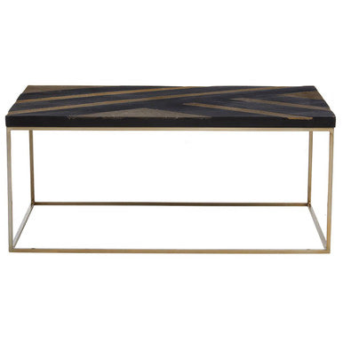 Aris Black and Gold Striped Acacia Wood Coffee Table with Interconnected Metal Legs - Miola