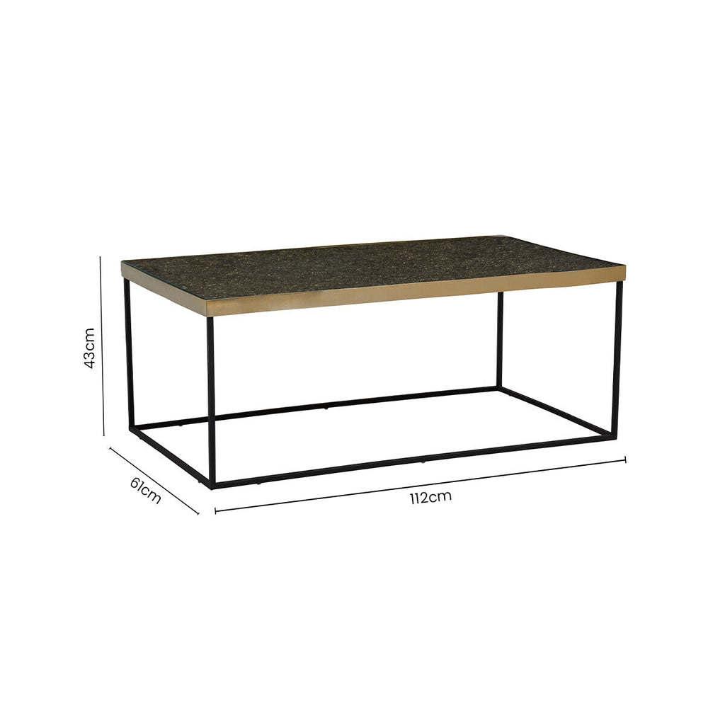 Aris Black and Gold Striped Acacia Wood Coffee Table with Interconnected Metal Legs - Miola