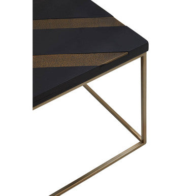 Aris Black and Gold Striped Acacia Wood Coffee Table with Interconnected Metal Legs - Miola
