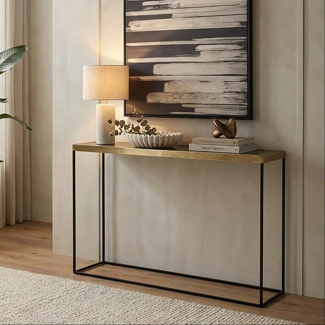 Gold Finish Console Table with Black Metal Interconnected Legs, Akola - Miola