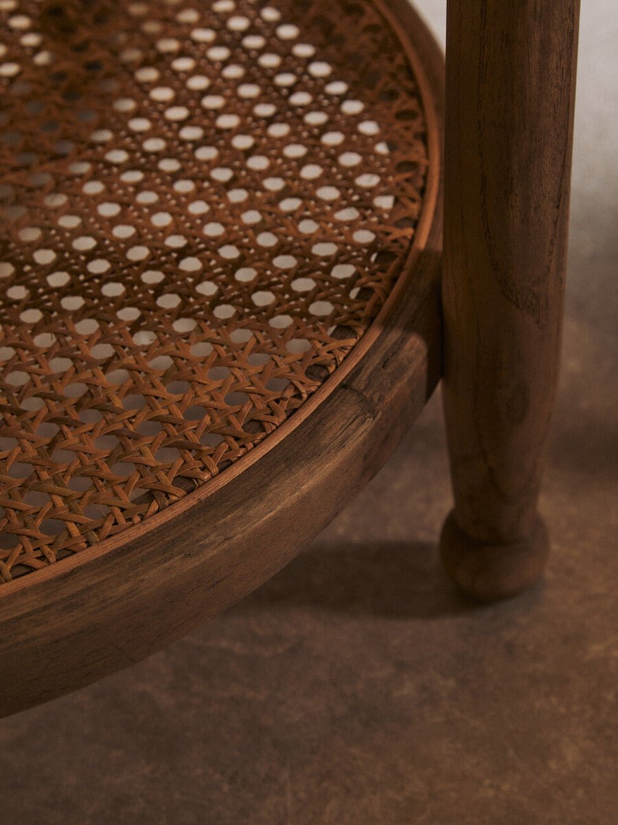 Grey Wash Elm Wood Side Table with Glass Top and Cane Shelf, Cebu - Miola