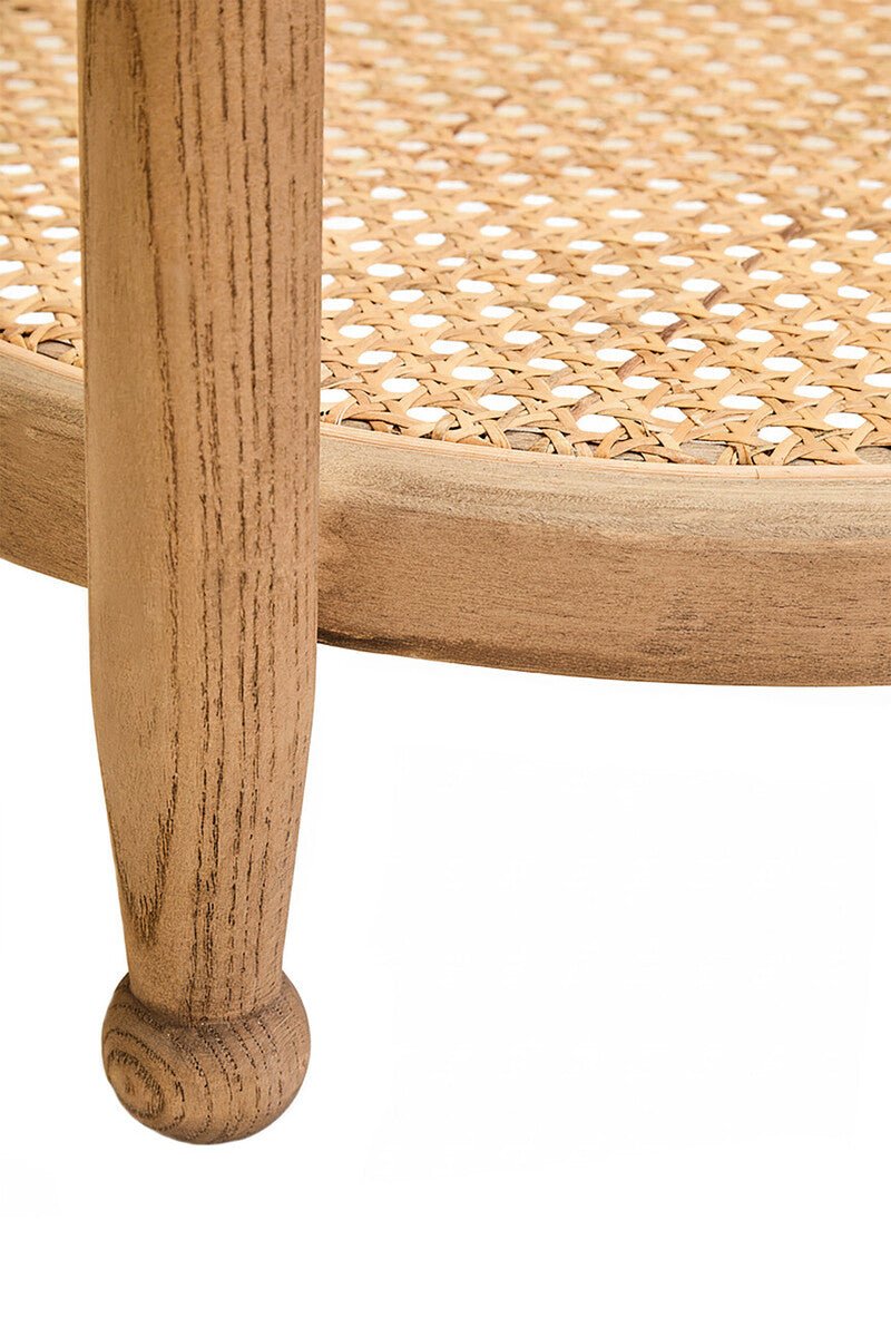 Grey Wash Elm Wood Side Table with Glass Top and Cane Shelf, Cebu - Miola