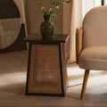 Black Elm Wood Side Table with Woven Natural Cane Panels, Cebu - Miola