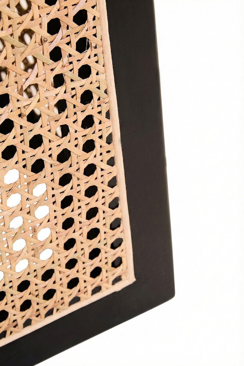 Black Elm Wood Side Table with Woven Natural Cane Panels, Cebu - Miola