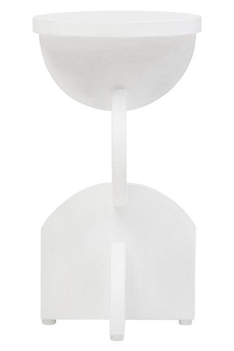 White Finish Mango Wood Abstract Side Table with Sculpted Geometric Base, Walsa