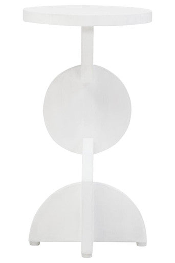 White Finish Mango Wood Abstract Side Table with Sculpted Geometric Base, Walsa
