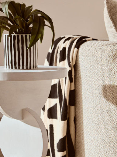 White Finish Mango Wood Abstract Side Table with Sculpted Geometric Base, Walsa