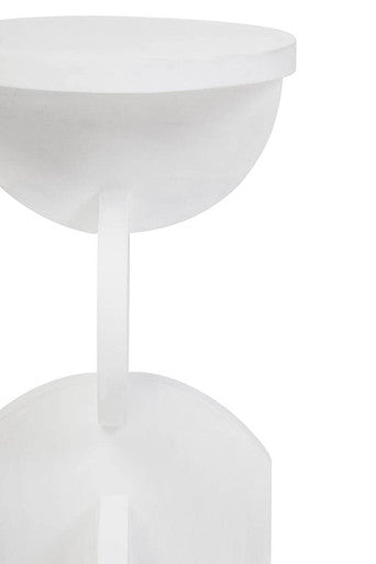 White Finish Mango Wood Abstract Side Table with Sculpted Geometric Base, Walsa