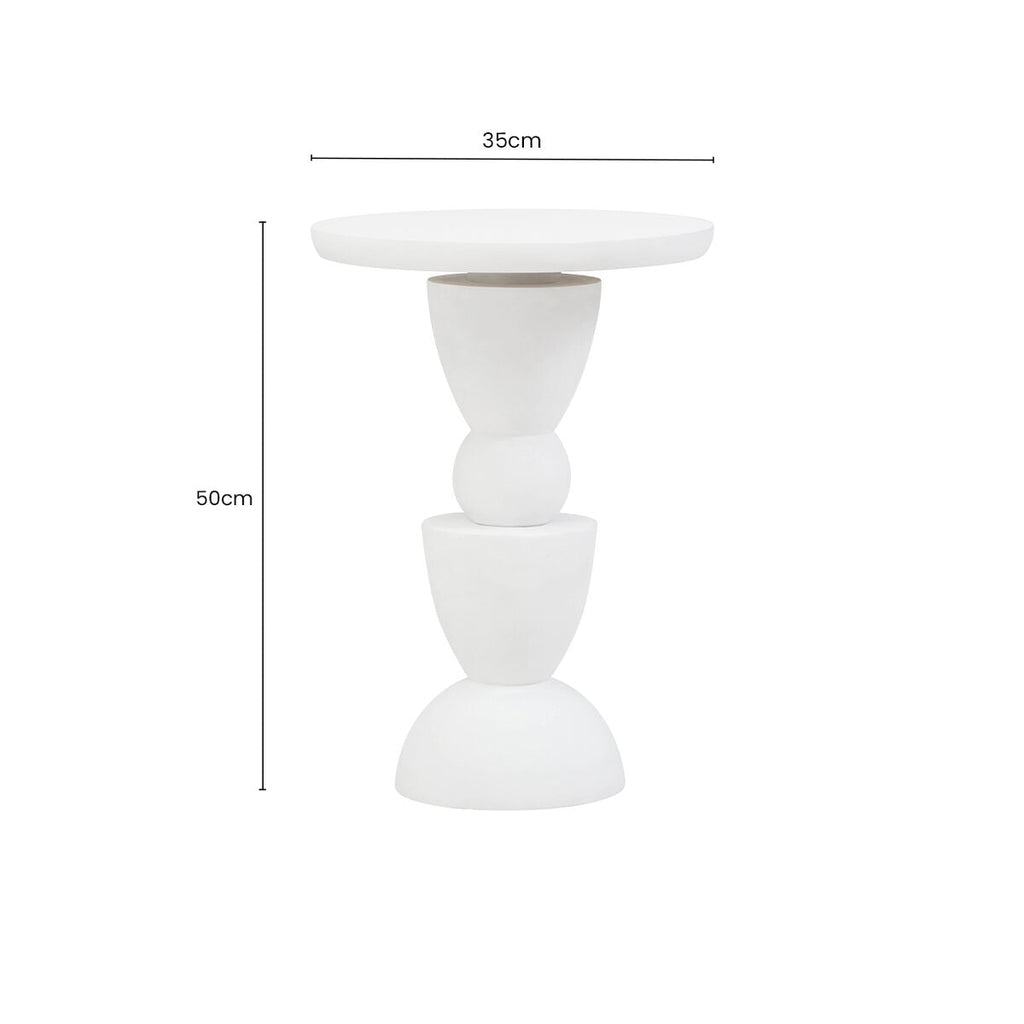 Whitewash Mango Wood Round Top Side Table with Sculptural Pedestal Base, Walsa