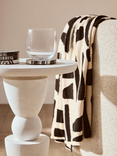 Whitewash Mango Wood Round Top Side Table with Sculptural Pedestal Base, Walsa