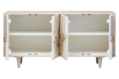 Sita Four Door Whitewash Mango Wood Abstract Sideboard - Miola