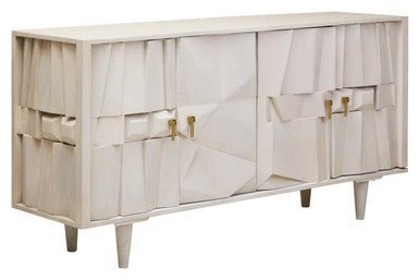 Sita Four Door Whitewash Mango Wood Abstract Sideboard - Miola