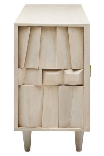 Sita Four Door Whitewash Mango Wood Abstract Sideboard - Miola