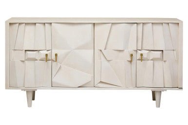 Sita Four Door Whitewash Mango Wood Abstract Sideboard - Miola