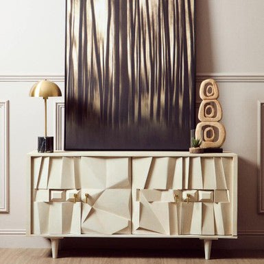 Sita Four Door Whitewash Mango Wood Abstract Sideboard - Miola