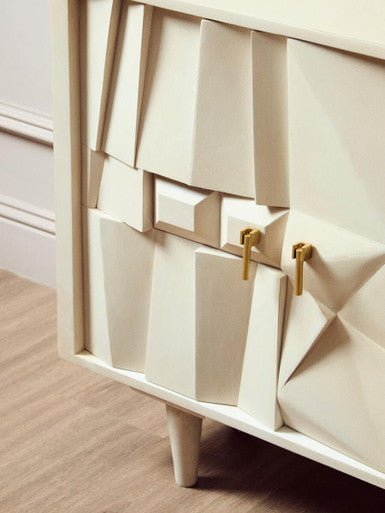 Sita Four Door Whitewash Mango Wood Abstract Sideboard - Miola