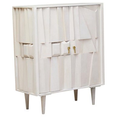 Sita Two Door Whitewash Mango Wood Abstract Cabinet - Miola