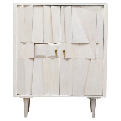 Sita Two Door Whitewash Mango Wood Abstract Cabinet - Miola