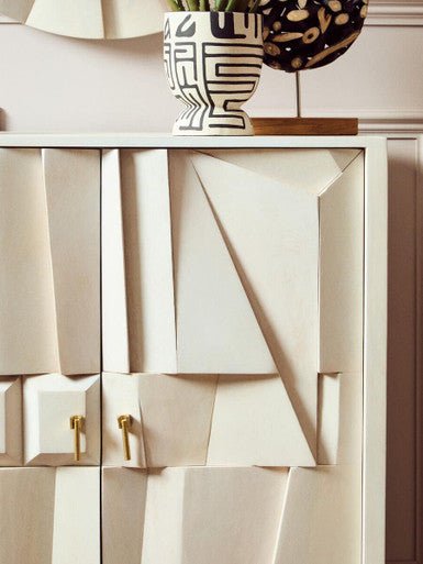 Sita Two Door Whitewash Mango Wood Abstract Cabinet - Miola