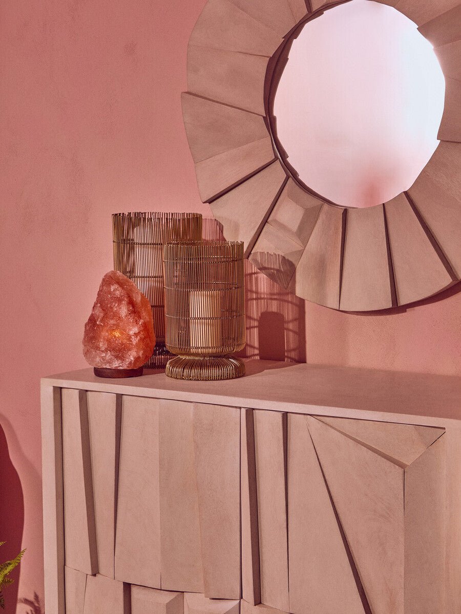 Sita Two Door Whitewash Mango Wood Abstract Cabinet - Miola
