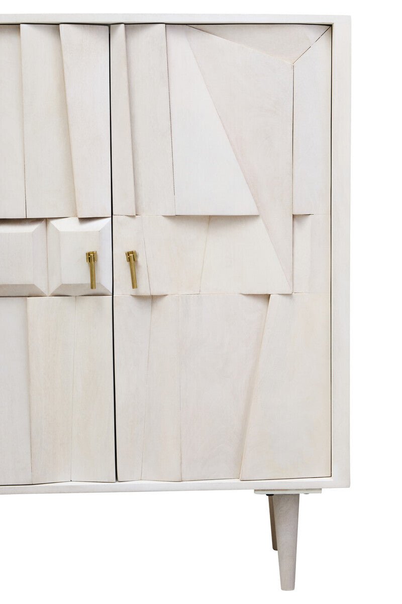 Sita Two Door Whitewash Mango Wood Abstract Cabinet - Miola