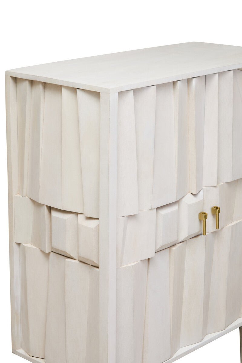 Sita Two Door Whitewash Mango Wood Abstract Cabinet - Miola