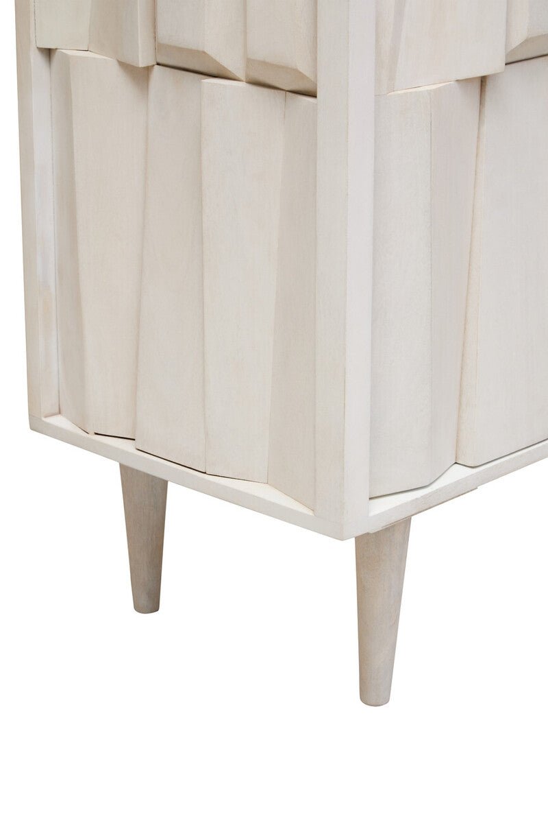 Sita Two Door Whitewash Mango Wood Abstract Cabinet - Miola