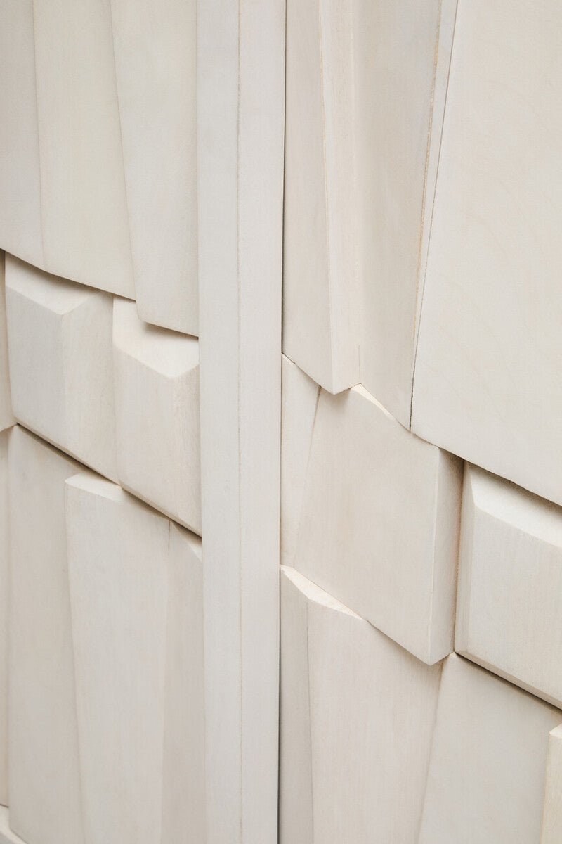 Sita Two Door Whitewash Mango Wood Abstract Cabinet - Miola